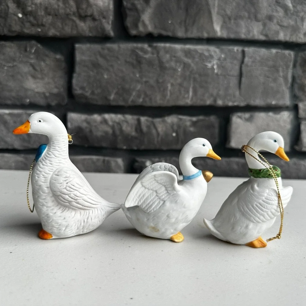 Vintage 90s Homco Country Goose Holiday Christmas Ornament Lot Set of 3 Granny